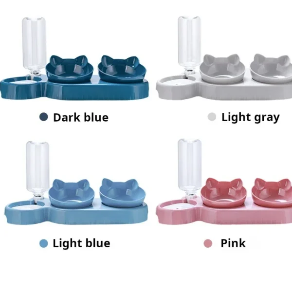 3 In 1 Ear Design Tilted Cat Water & Food Bowl