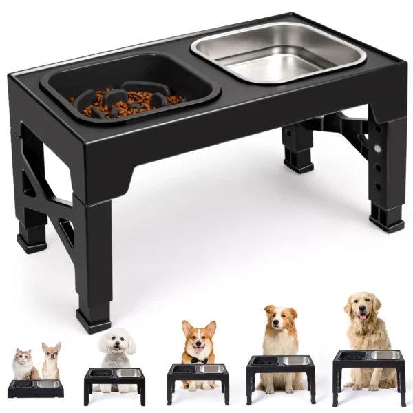 2-in-1 Elevated Feeder Dog Bowls w/ Foldable Stand